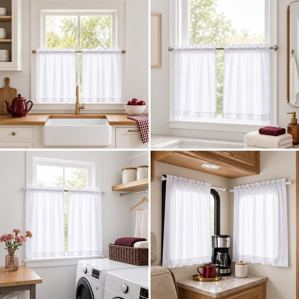 Chyhomenyc 2 Panels White Kitchen Curtains 36 Inch Length Tier Curtain