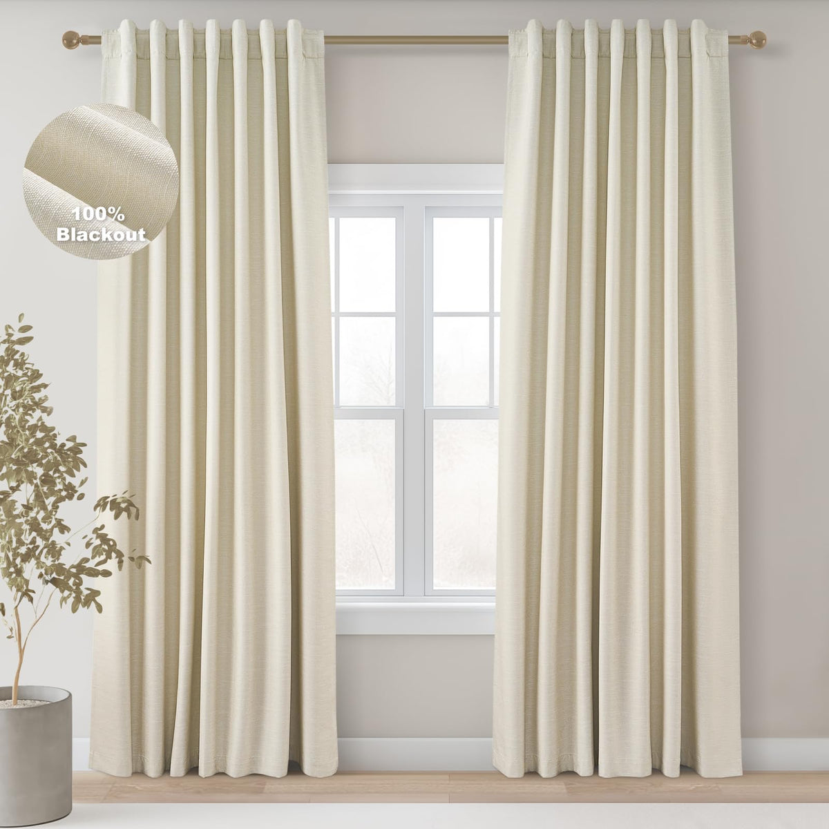 Topfinel Cream Linen Blackout Curtains 84 Inch Long for Bedroom Living Room, Ivory Pinch Pleat Back Tab Full Blackout Drapes Farmhouse Boho Curtains for Window, White Neutral Curtains 52" X 84" 7 FT