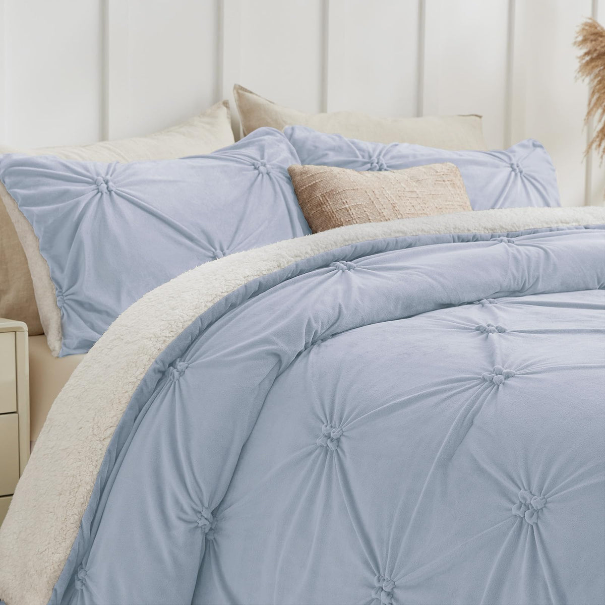 BEDELITE Fluffy Sherpa Queen Comforter Set,Grey