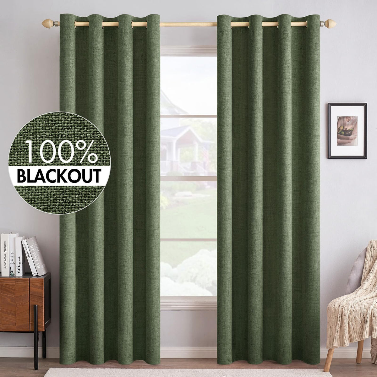 MIULEE 100% Blackout Linen Curtains for Bedroom 52x90 Inches Natural Beige