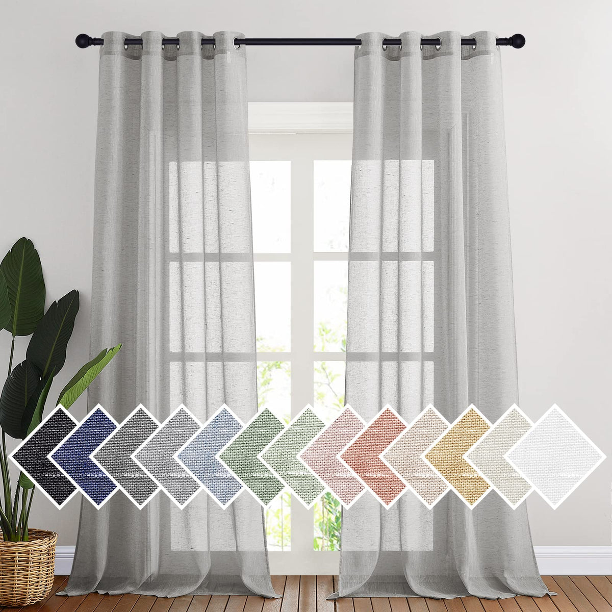 NICETOWN Semi Sheer Linen Ivory Curtains for Bedroom, W52xL84, 2 Panels