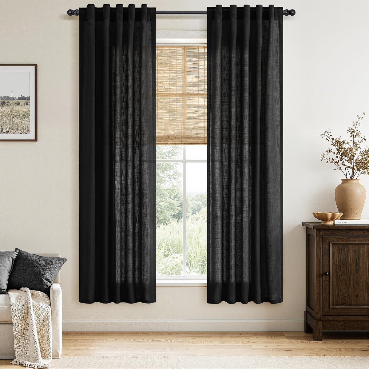 Nanspring Linen Kitchen Window Curtains Over Sink for Cafe 36x36 Inch Cream