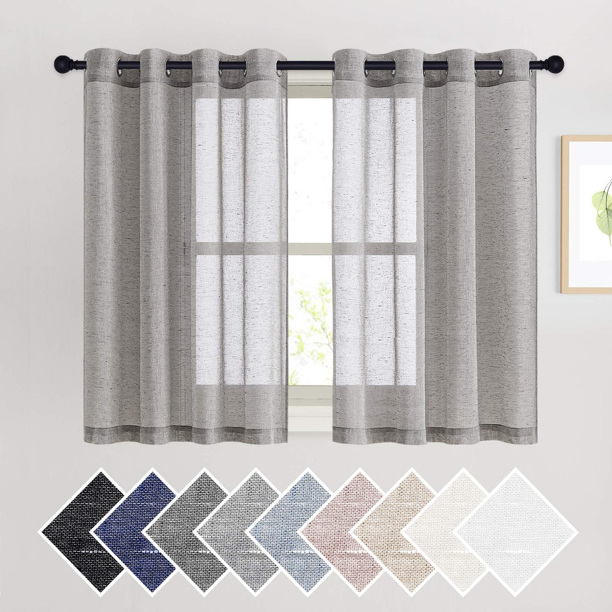 NICETOWN Semi Sheer Linen Ivory Curtains for Bedroom, W52xL84, 2 Panels
