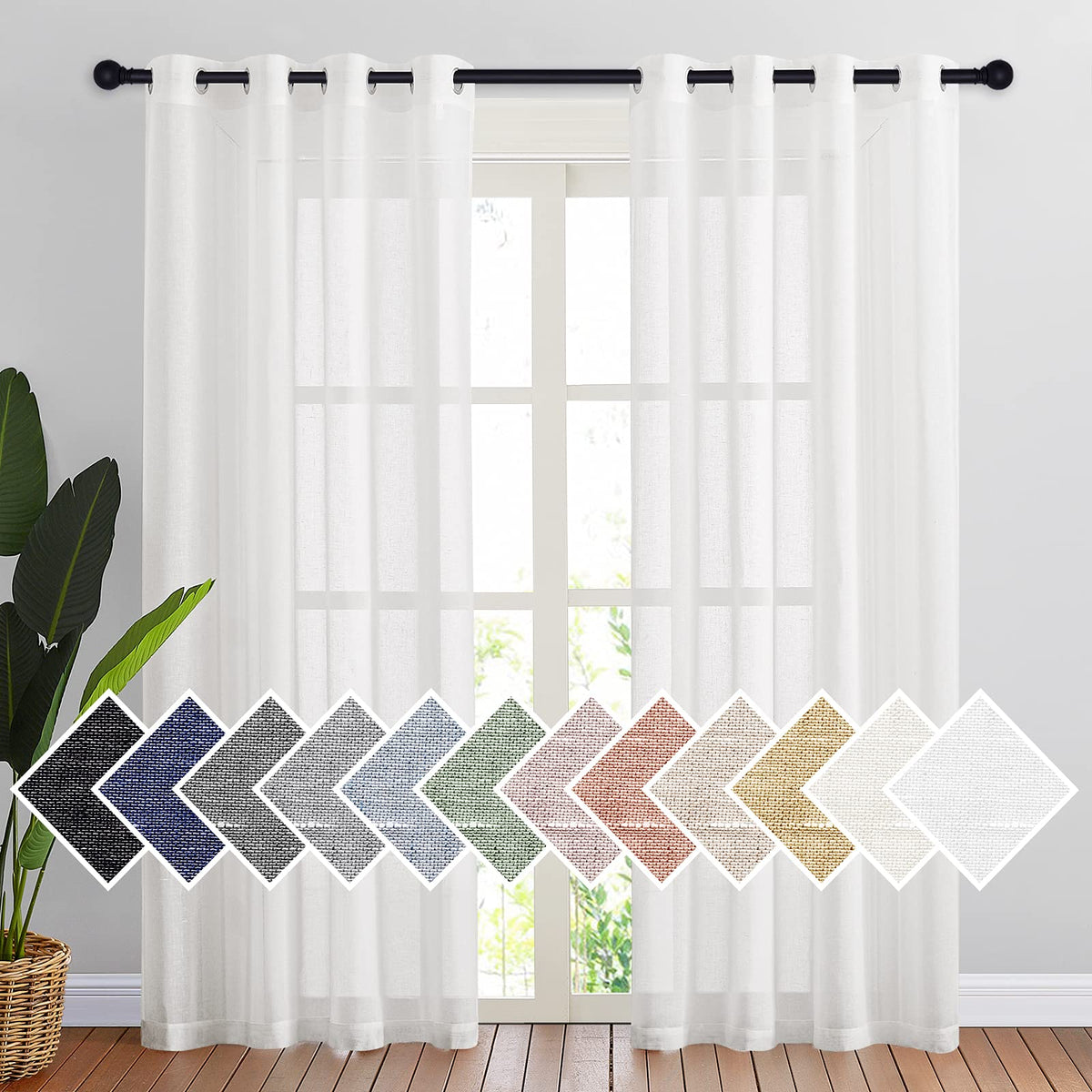 NICETOWN Semi Sheer Linen Ivory Curtains for Bedroom, W52xL84, 2 Panels
