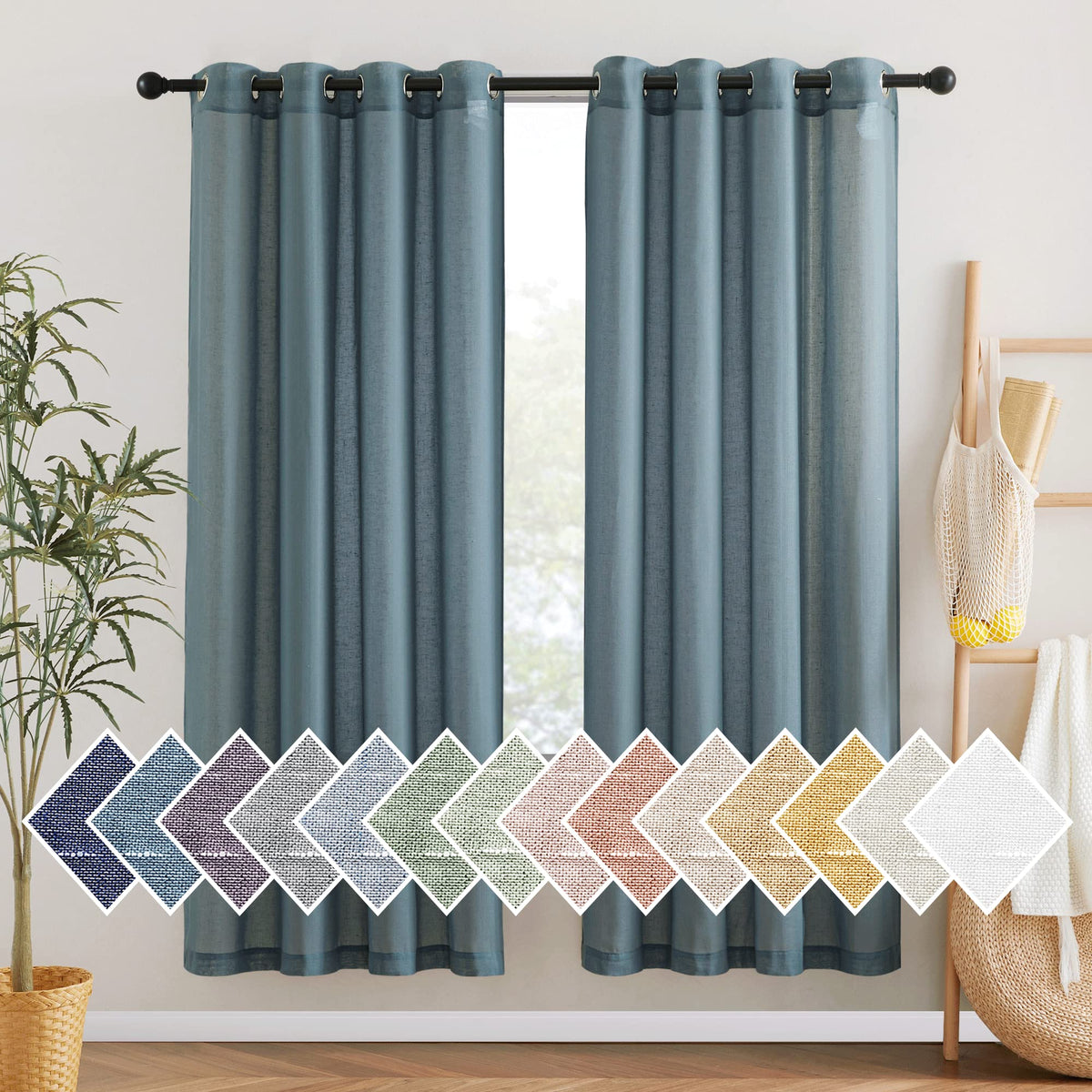 NICETOWN Semi Sheer Linen Ivory Curtains for Bedroom, W52xL84, 2 Panels
