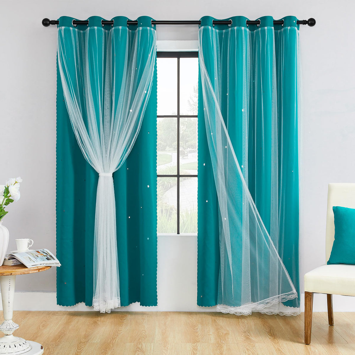XiDi Blackout Curtains for Girls Bedroom Decor Pink Kids Rainbow Curtains