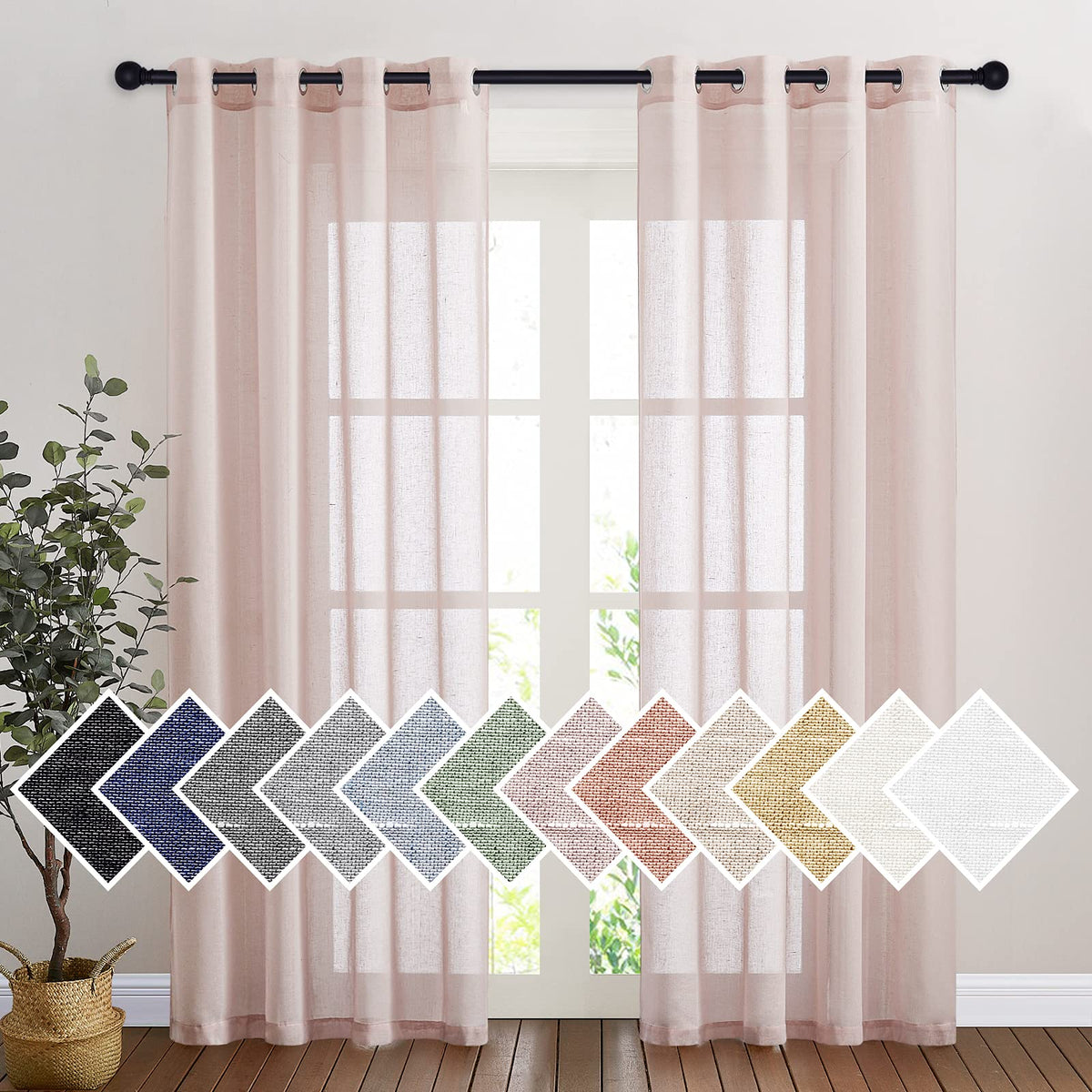 NICETOWN Semi Sheer Linen Ivory Curtains for Bedroom, W52xL84, 2 Panels
