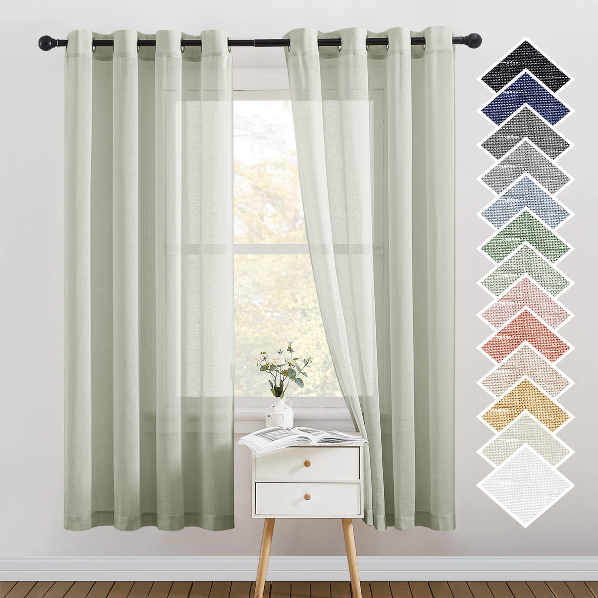 NICETOWN Semi Sheer Linen Ivory Curtains for Bedroom, W52xL84, 2 Panels