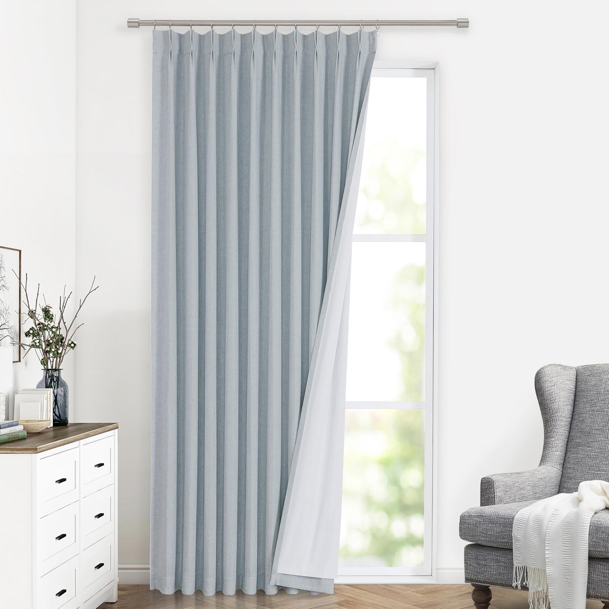 Vision Home Natural Pinch Pleated Full Blackout Curtains Linen Blended Room Darkening Window Curtains 95 inch for Living Room Bedroom Thermal Insulated Pinch Pleat Drapes with Hooks 2 Panel 40"Wx95"L