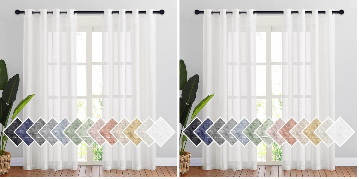 NICETOWN Semi Sheer Linen Ivory Curtains for Bedroom, W52xL84, 2 Panels