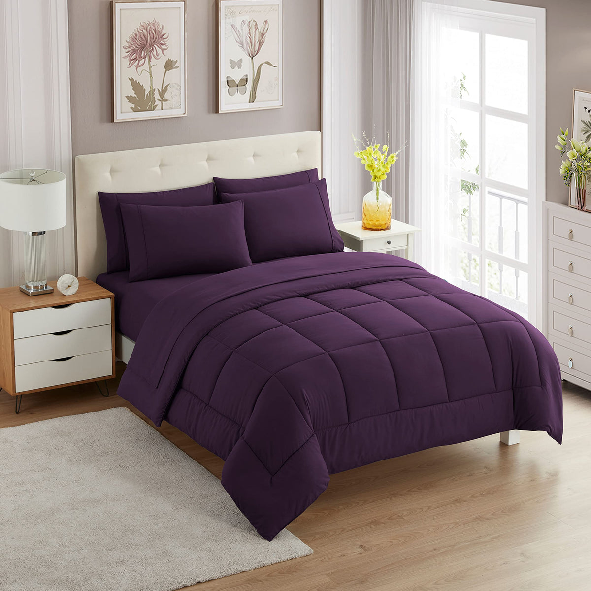 Full Size Comforter Set with Sheets - 7-Piece Bedding Collection - 1 Comforter, 1 Fitted Sheet, 1 Flat, 4 Pillowcases - Deep Pocket - Soft & Breathable Premium Quality - Ideal for All Seasons, Gray