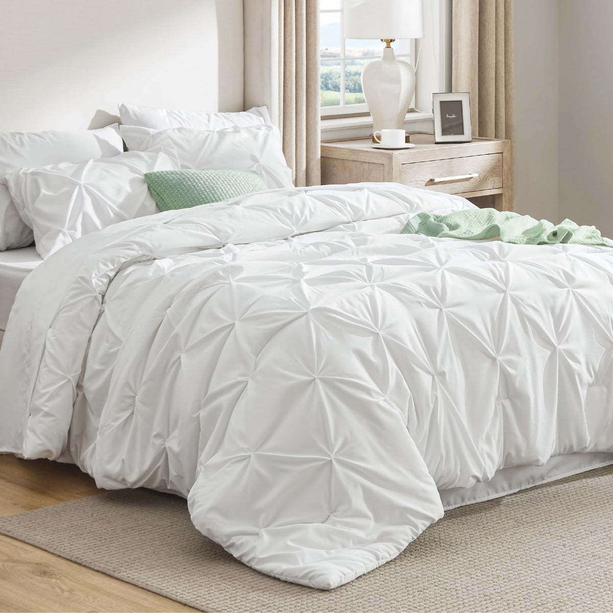 Bedsure 7-Piece King Size Comforter Set & Sheets, Olive Green King Bedding