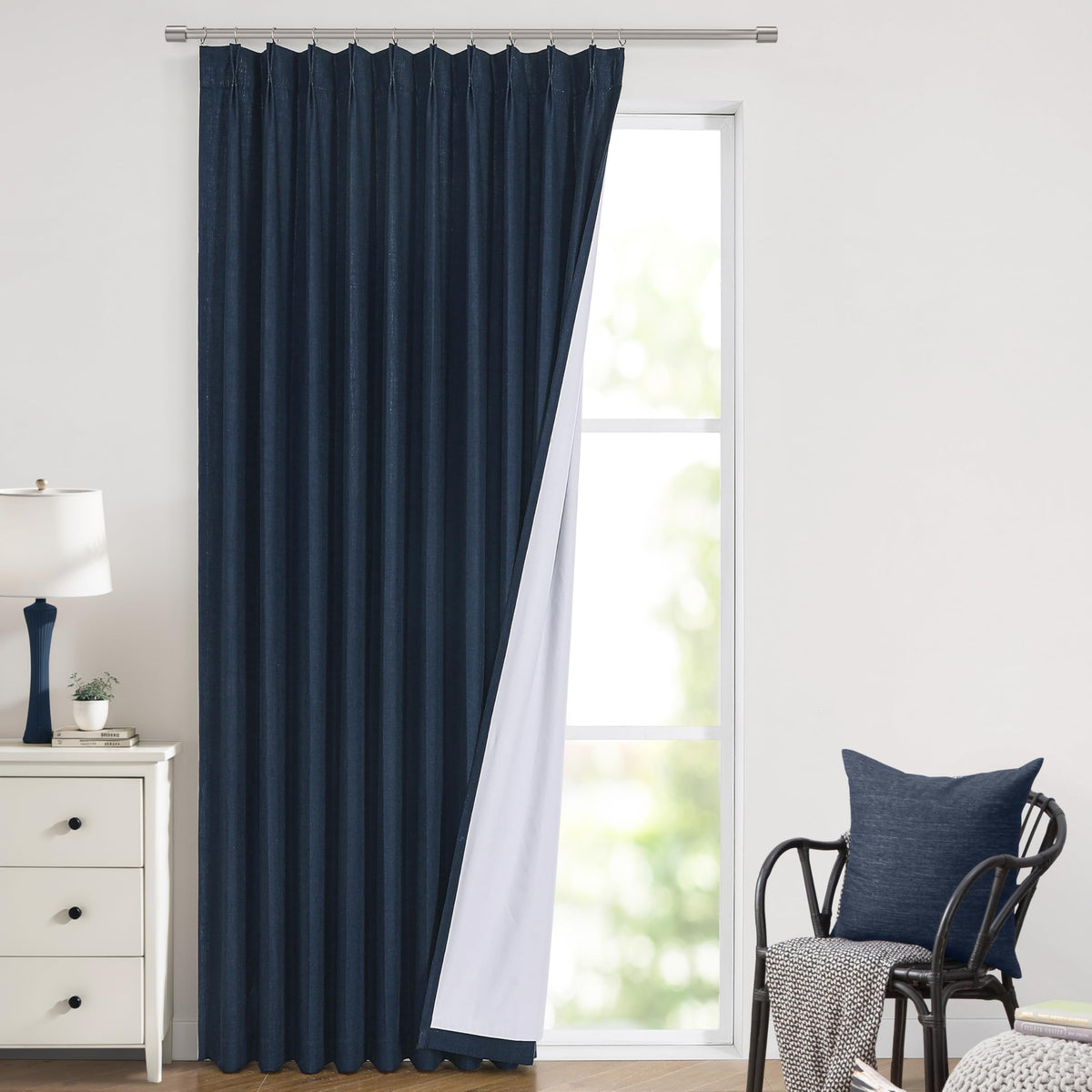 Vision Home Natural Pinch Pleated Full Blackout Curtains Linen Blended Room Darkening Window Curtains 95 inch for Living Room Bedroom Thermal Insulated Pinch Pleat Drapes with Hooks 2 Panel 40"Wx95"L