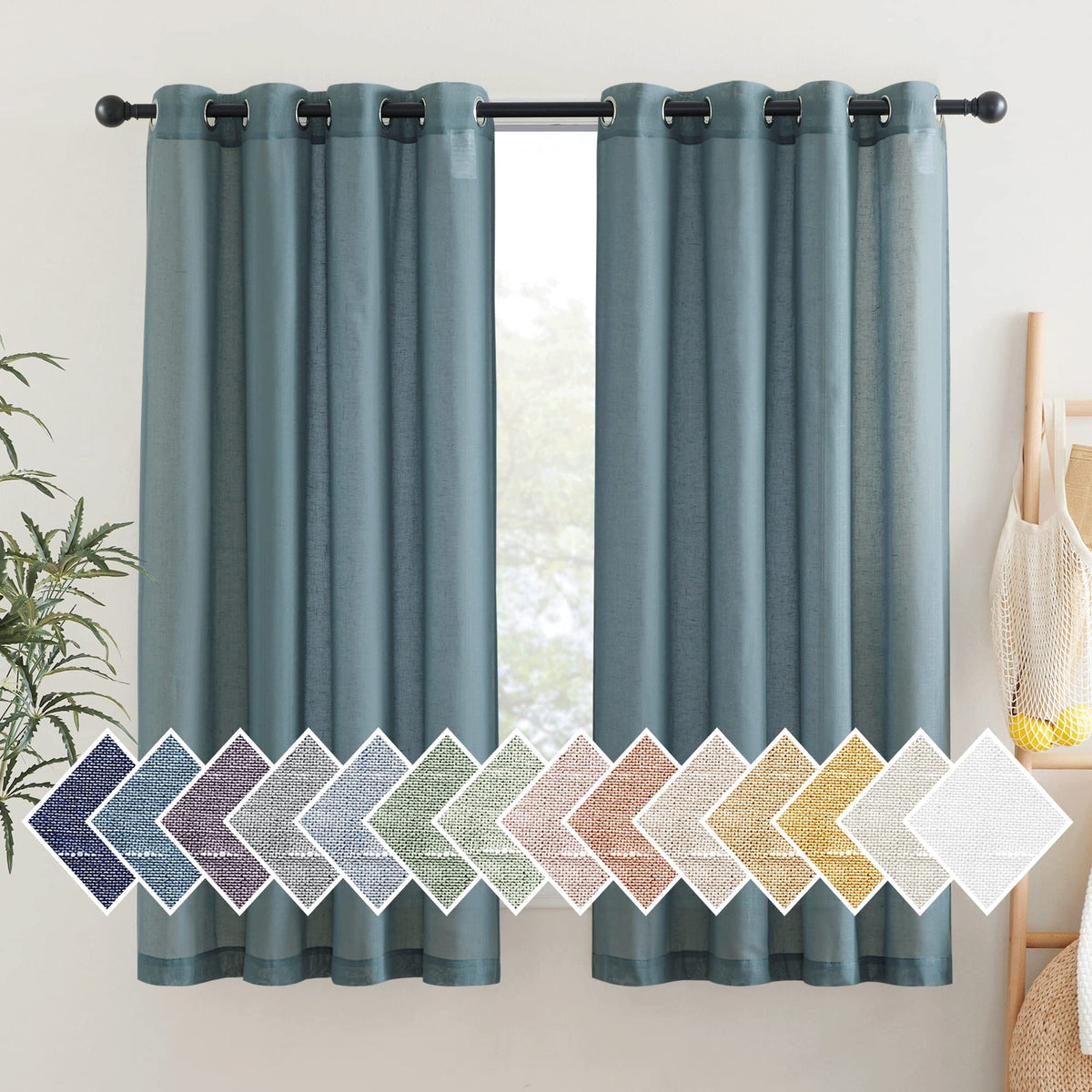 NICETOWN Semi Sheer Linen Ivory Curtains for Bedroom, W52xL84, 2 Panels