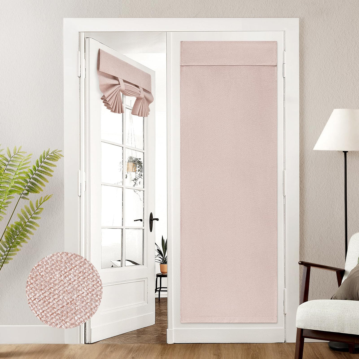 HOMEIDEAS 100% Blackout Linen Door Curtains for French Door 26x68 Inch