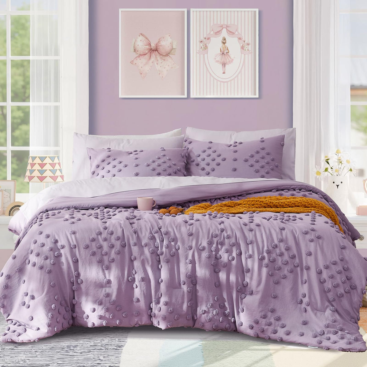 Full Size Comforter Sets for Girls - 7 Pieces Pink Bedding Bow Bed in a Bag