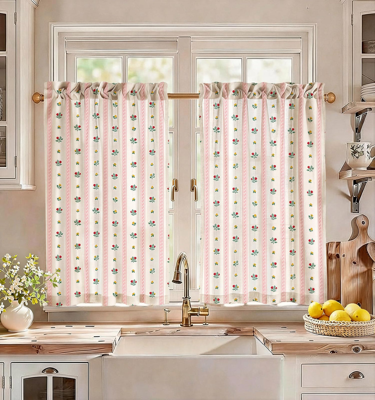 Miss Adola 36 Inch Length Kitchen Tier Curtains Pumpkin Leaf Cafe Curtains