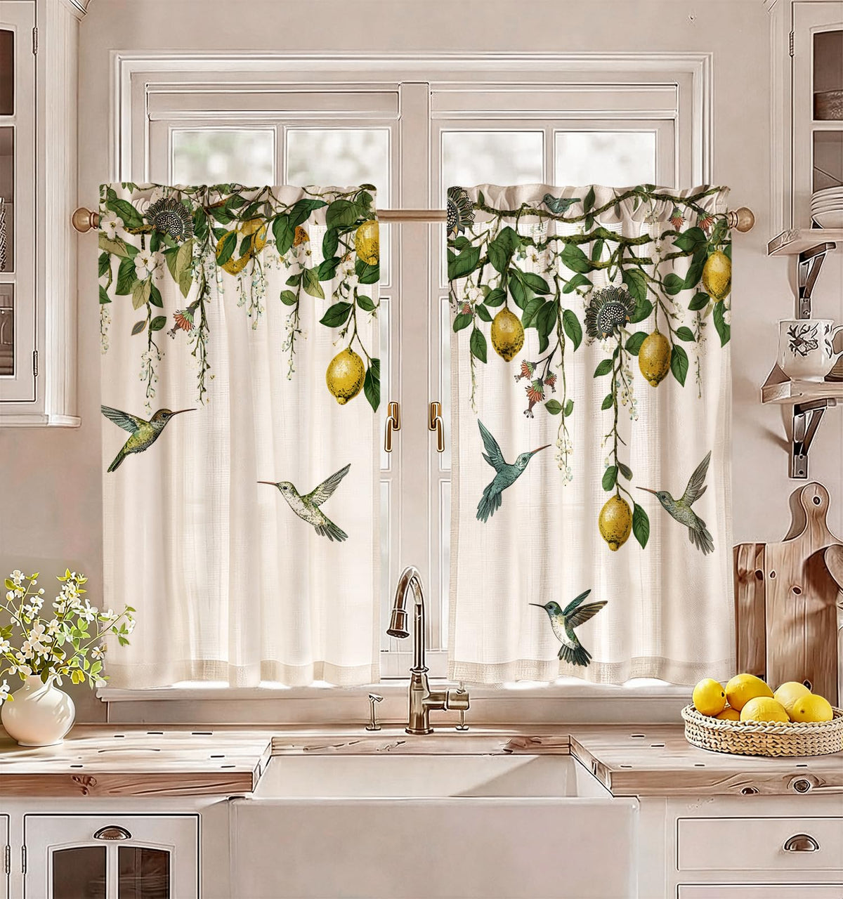 Miss Adola 36 Inch Length Kitchen Tier Curtains Pumpkin Leaf Cafe Curtains