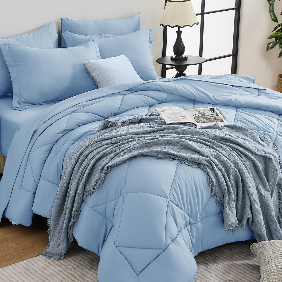 HEVUMYI 7-Piece Full Comforter Set, Dark Grey Bed in a Bag