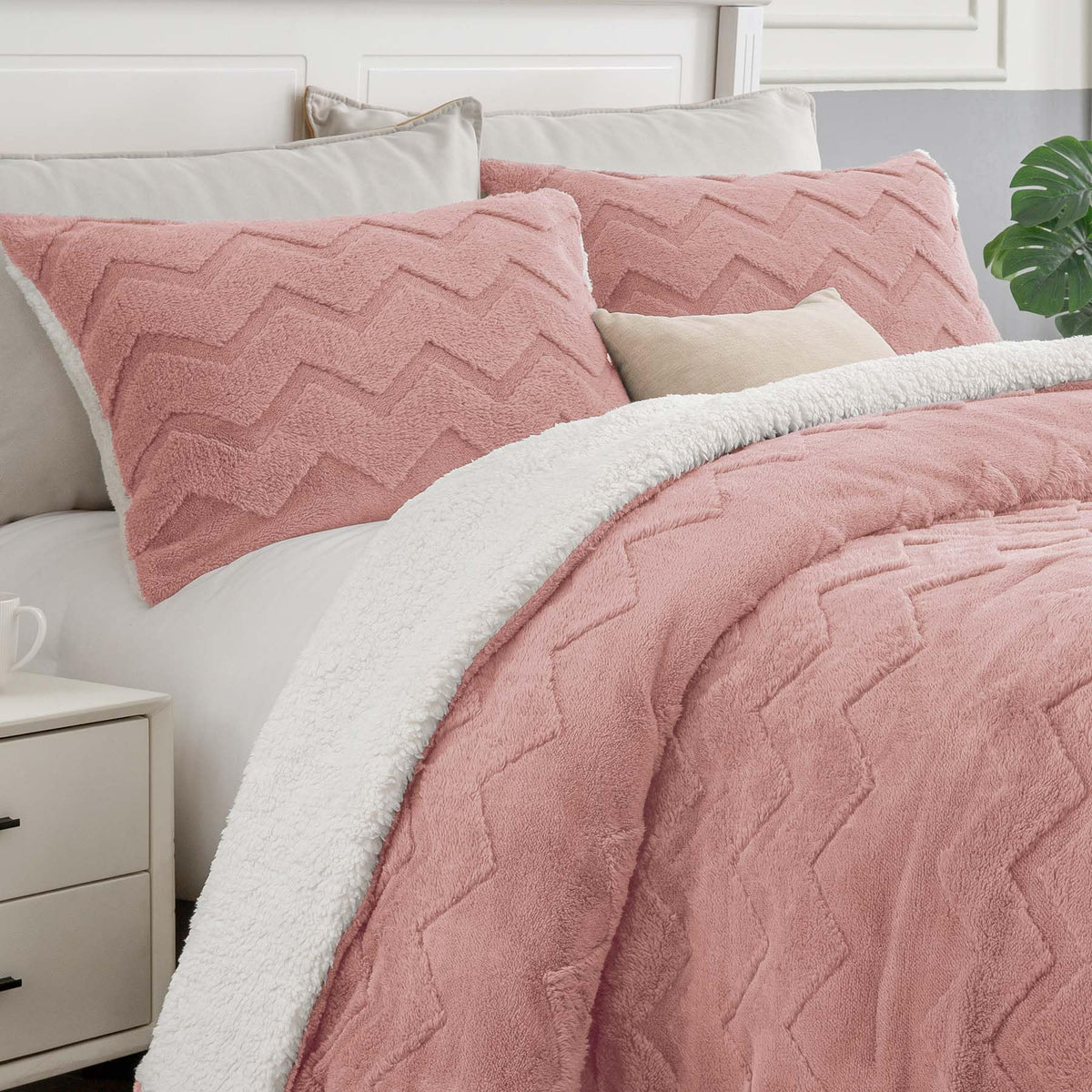 BEDELITE Fluffy Sherpa Queen Comforter Set,Grey