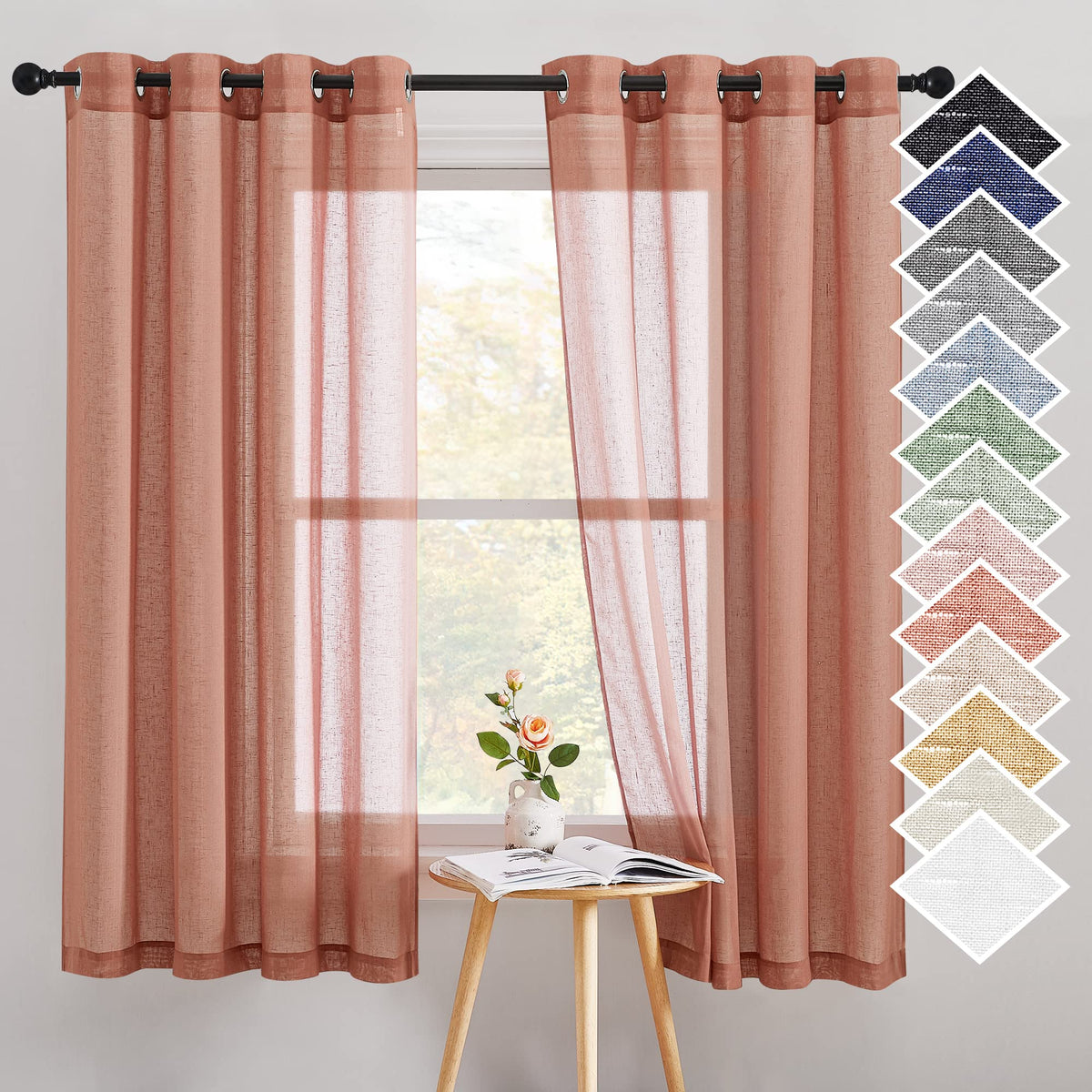 NICETOWN Semi Sheer Linen Ivory Curtains for Bedroom, W52xL84, 2 Panels