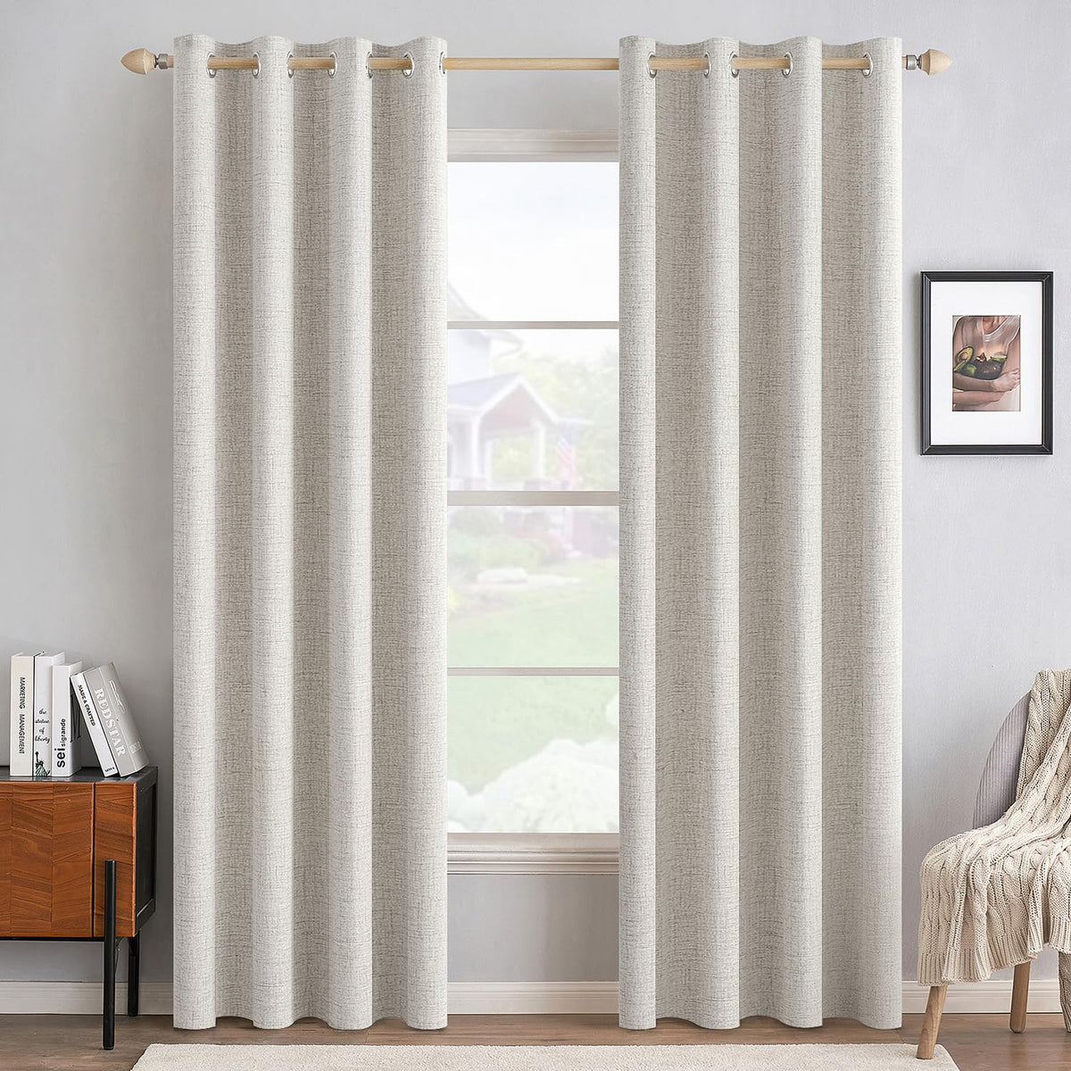 MIULEE 100% Blackout Linen Curtains for Bedroom 52x90 Inches Natural Beige