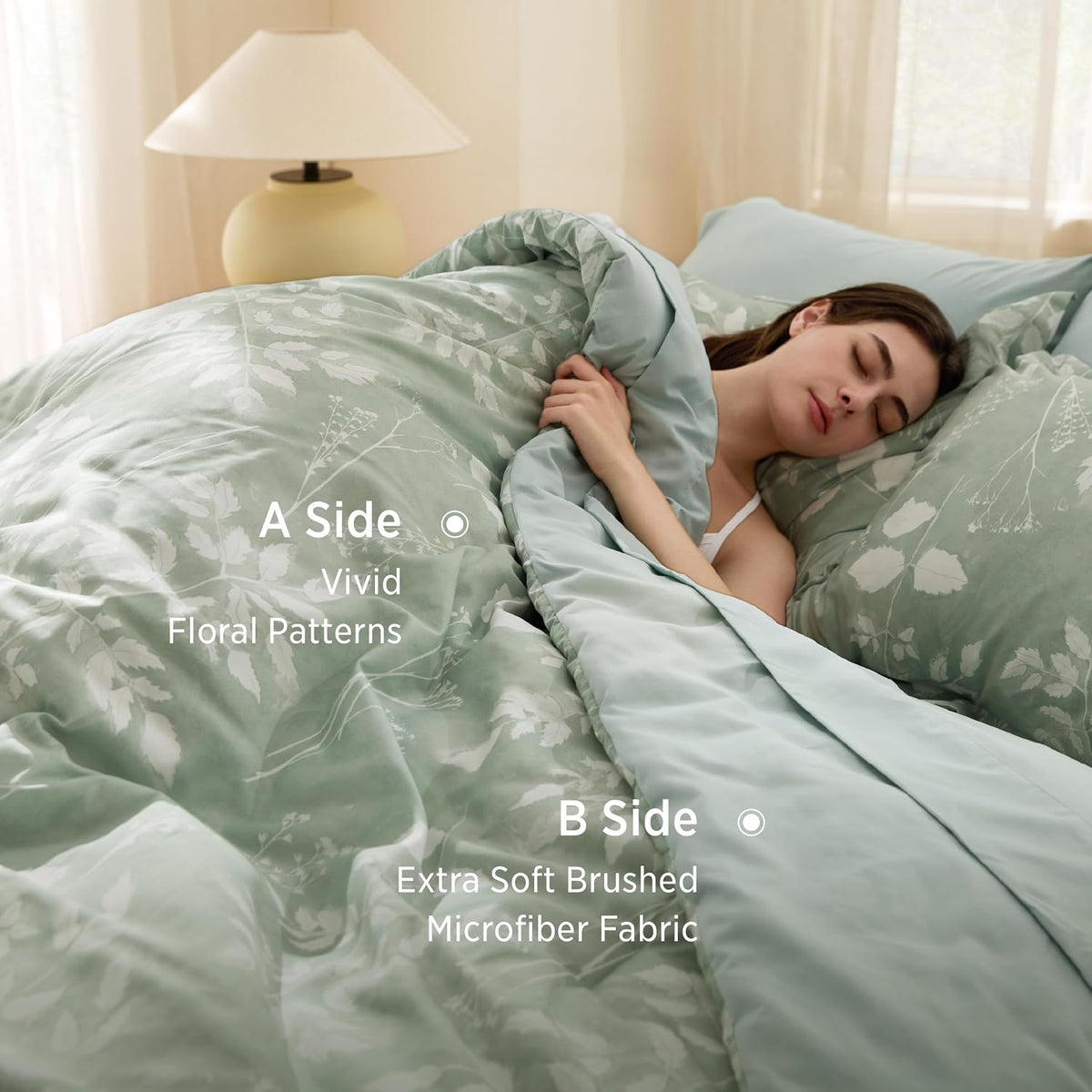 Bedsure Sage Green Queen Comforter Set, Floral Bedding Sets, 7 Piece
