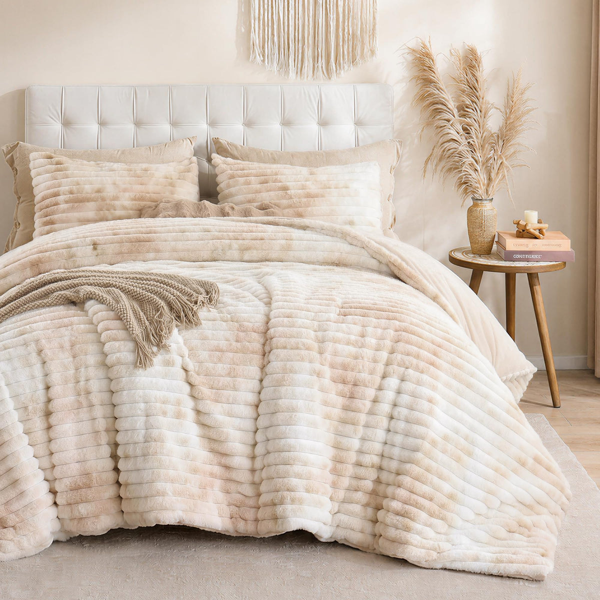 Smoofy Fluffy Queen Size Comforter 3 PCS - Pink Fleece Bedding Set