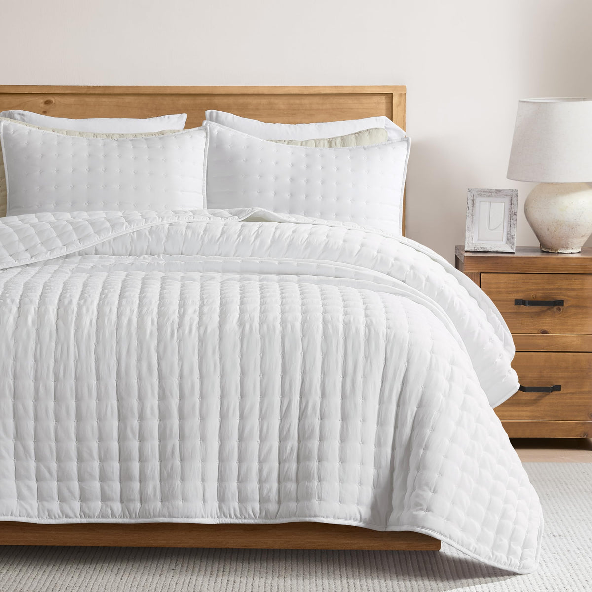 WDCOZY Cloud Soft Quilt Set, King Size, Light Beige, 3 Pieces 104x90 inches