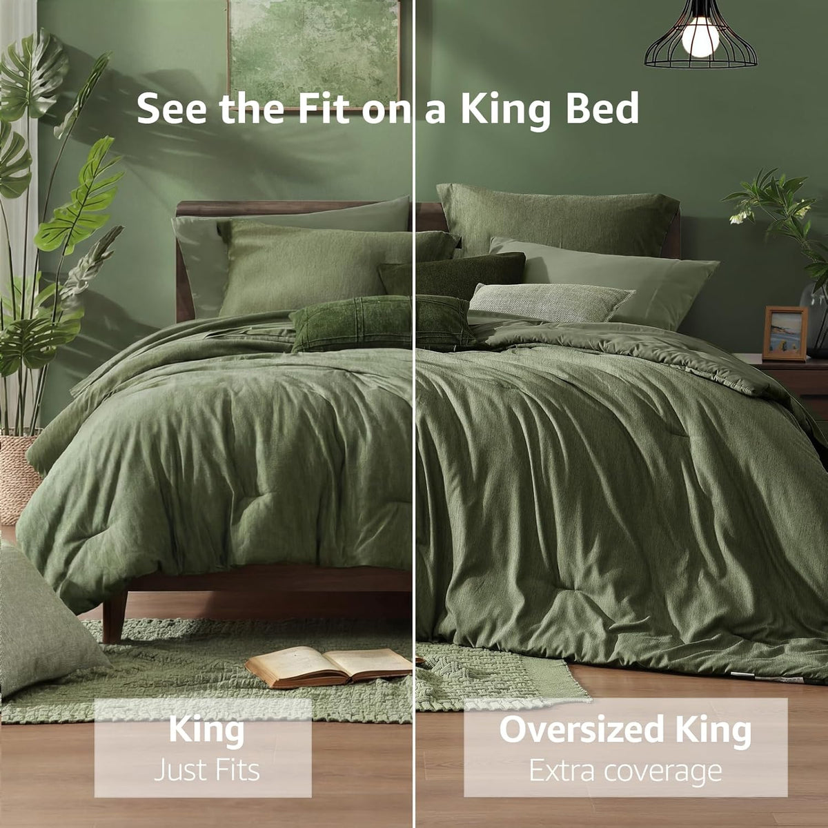 Monbix King Size Comforter Set Olive Green 7 Pieces Bed in a Bag