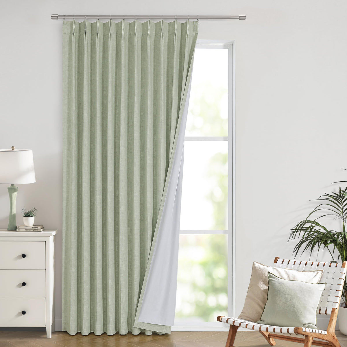 Vision Home Natural Pinch Pleated Full Blackout Curtains Linen Blended Room Darkening Window Curtains 95 inch for Living Room Bedroom Thermal Insulated Pinch Pleat Drapes with Hooks 2 Panel 40"Wx95"L