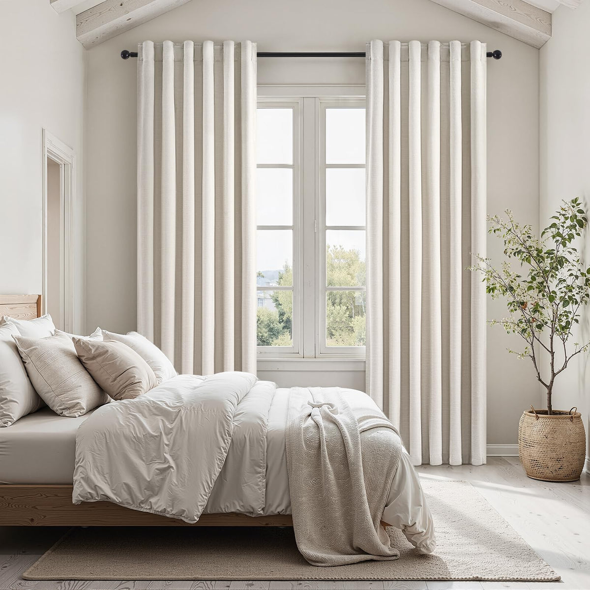 Topfinel Cream Linen Blackout Curtains 84 Inch Long for Bedroom Living Room, Ivory Pinch Pleat Back Tab Full Blackout Drapes Farmhouse Boho Curtains for Window, White Neutral Curtains 52" X 84" 7 FT