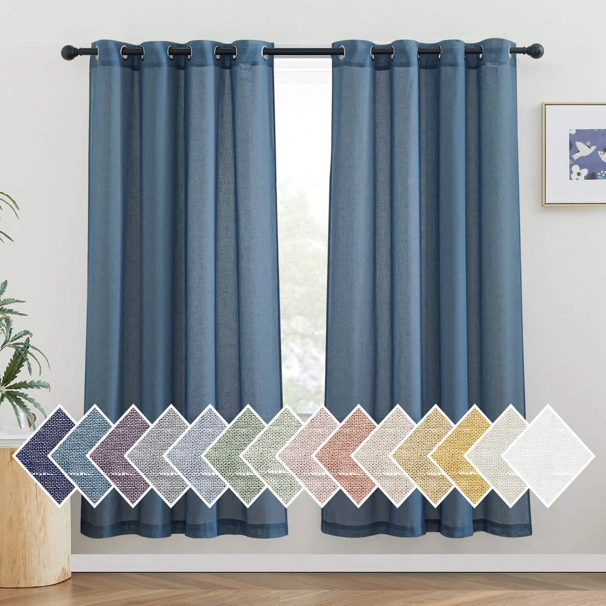 NICETOWN Semi Sheer Linen Ivory Curtains for Bedroom, W52xL84, 2 Panels