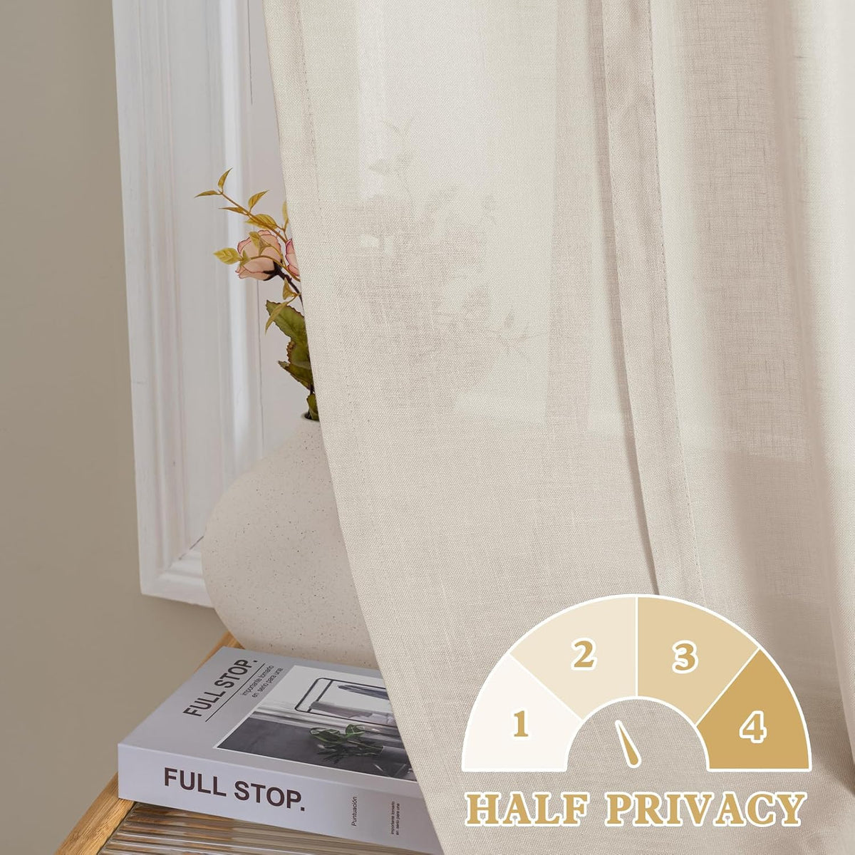 H.VERSAILTEX Tie Up Linen Curtains 63 Inch Length Nature Linen Textured Privacy Curtain Multi Hanging Ways Shade Balloon Window Shade Rod Pocket Casual Curtain - 42x63 - Natural