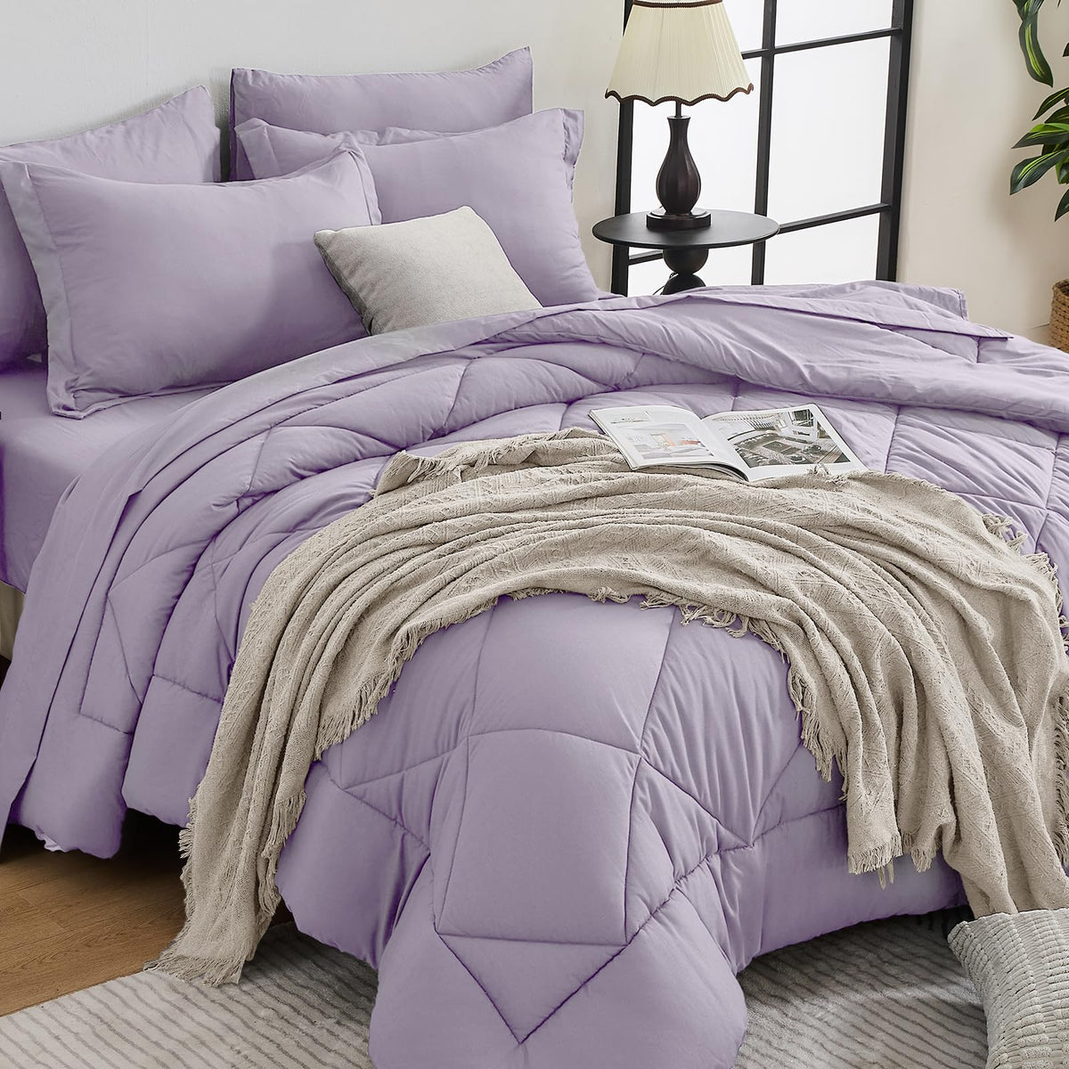 HEVUMYI 7-Piece Full Comforter Set, Dark Grey Bed in a Bag