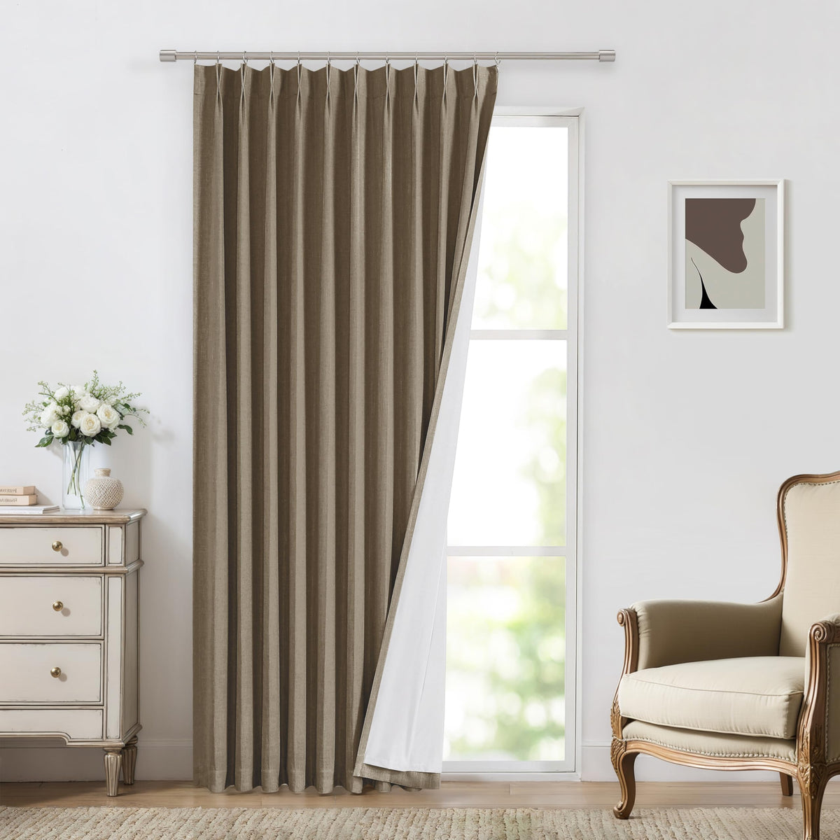 Vision Home Natural Pinch Pleated Full Blackout Curtains Linen Blended Room Darkening Window Curtains 95 inch for Living Room Bedroom Thermal Insulated Pinch Pleat Drapes with Hooks 2 Panel 40"Wx95"L