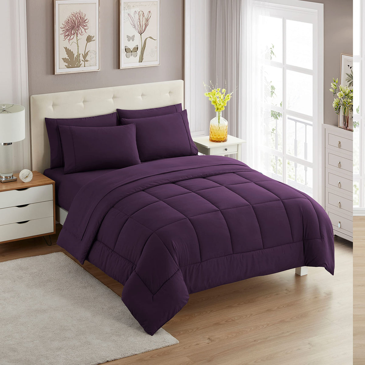 Full Size Comforter Set with Sheets - 7-Piece Bedding Collection - 1 Comforter, 1 Fitted Sheet, 1 Flat, 4 Pillowcases - Deep Pocket - Soft & Breathable Premium Quality - Ideal for All Seasons, Gray