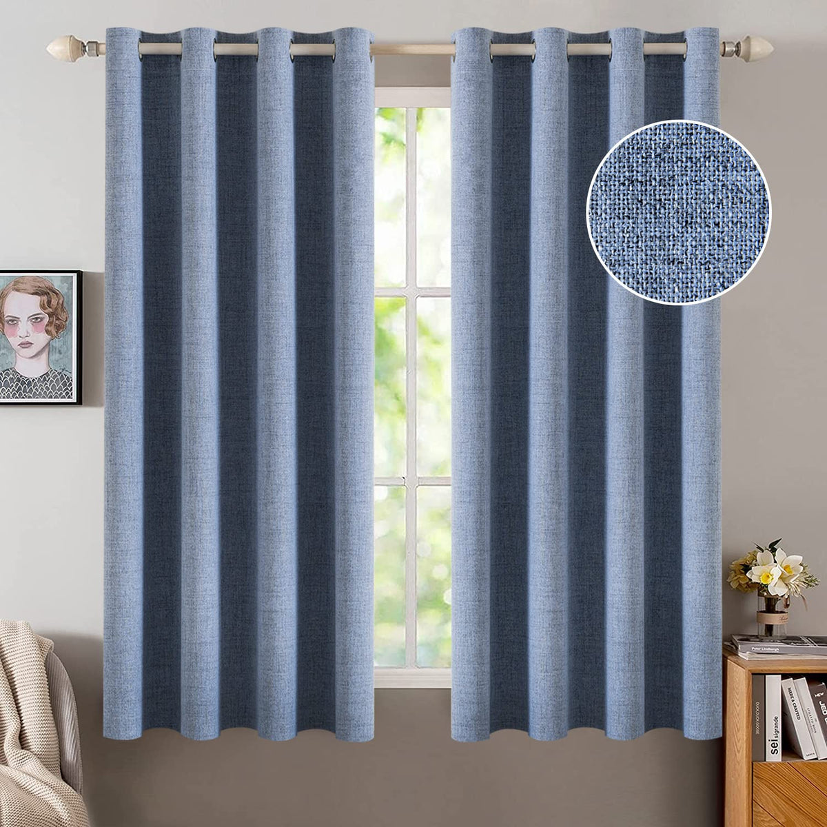MIULEE 100% Blackout Linen Curtains for Bedroom 52x90 Inches Natural Beige