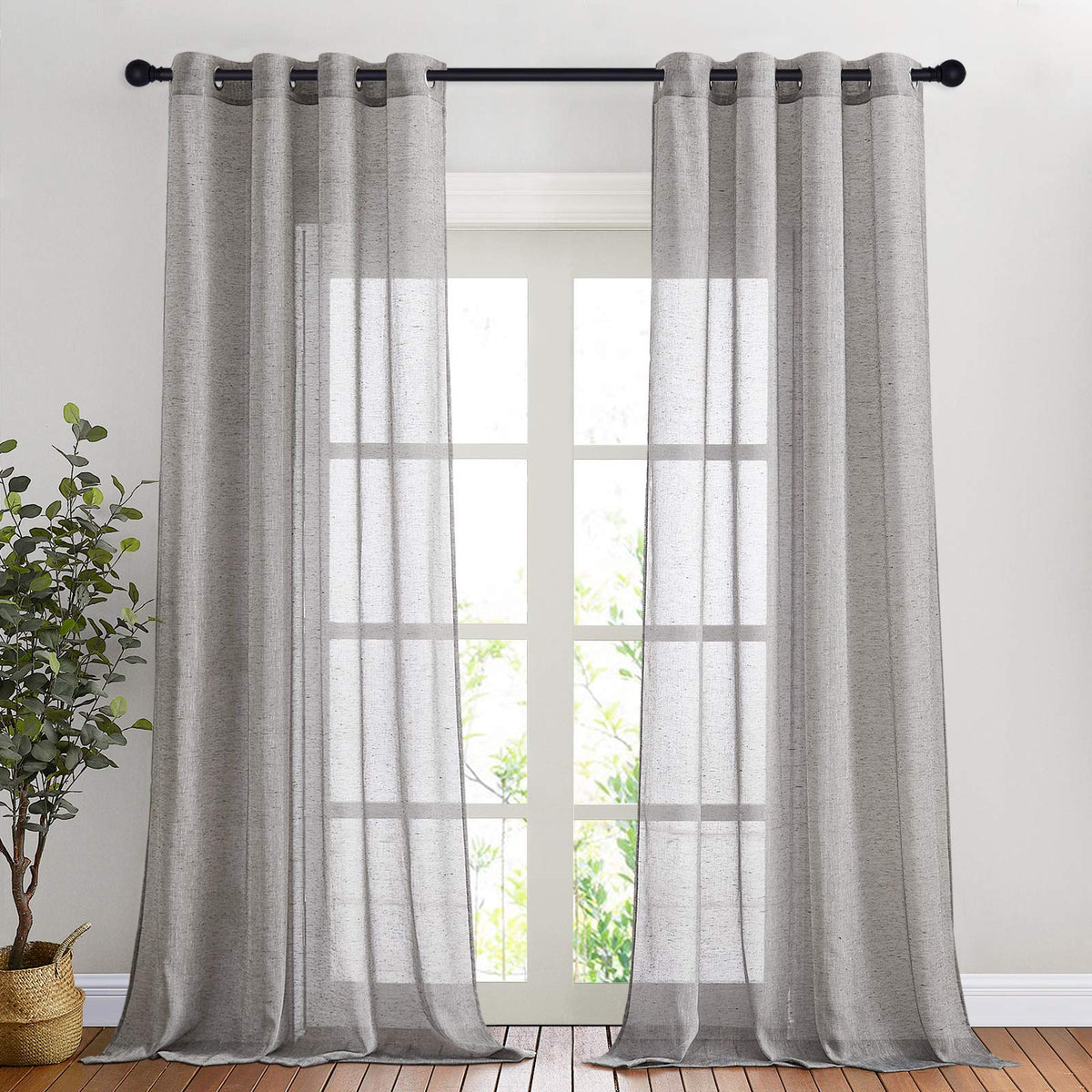 NICETOWN Semi Sheer Linen Ivory Curtains for Bedroom, W52xL84, 2 Panels