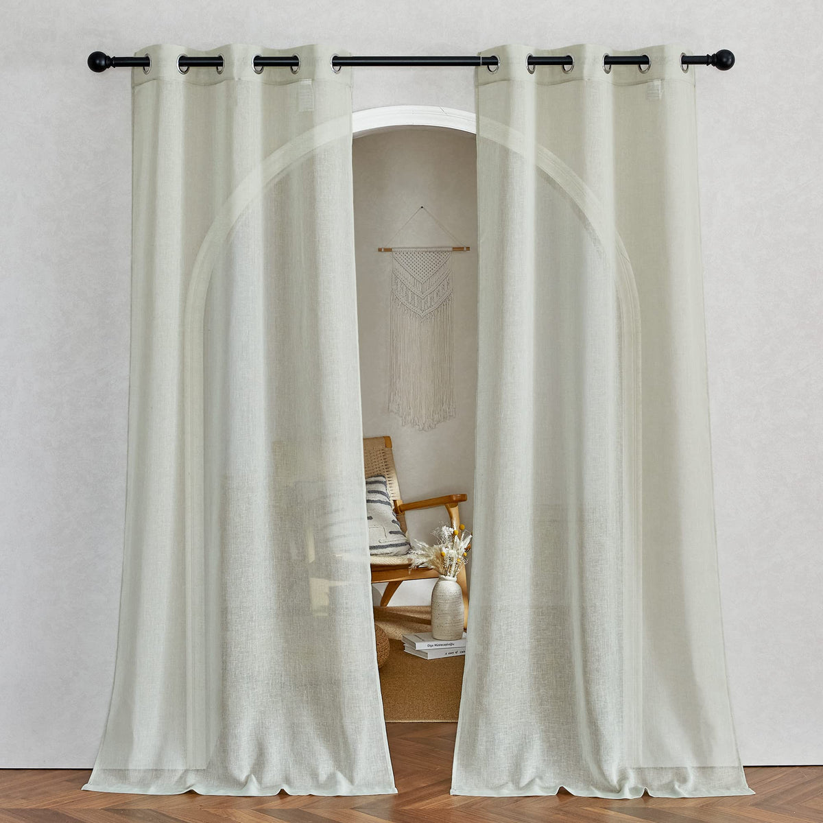 NICETOWN Semi Sheer Linen Ivory Curtains for Bedroom, W52xL84, 2 Panels