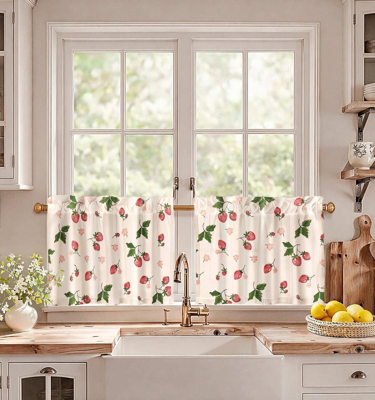 Miss Adola 36 Inch Length Kitchen Tier Curtains Pumpkin Leaf Cafe Curtains