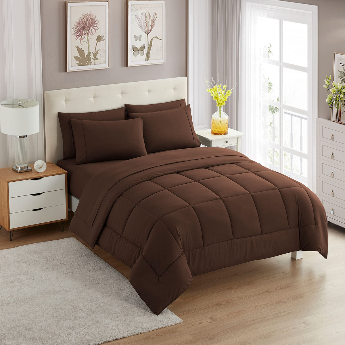 Full Size Comforter Set with Sheets - 7-Piece Bedding Collection - 1 Comforter, 1 Fitted Sheet, 1 Flat, 4 Pillowcases - Deep Pocket - Soft & Breathable Premium Quality - Ideal for All Seasons, Gray
