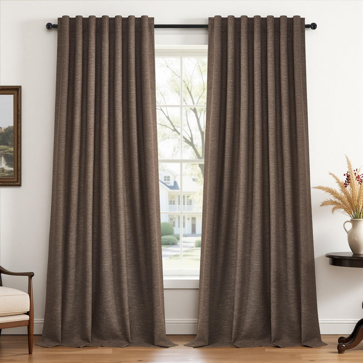 Topfinel Cream Linen Blackout Curtains 84 Inch Long for Bedroom Living Room, Ivory Pinch Pleat Back Tab Full Blackout Drapes Farmhouse Boho Curtains for Window, White Neutral Curtains 52" X 84" 7 FT