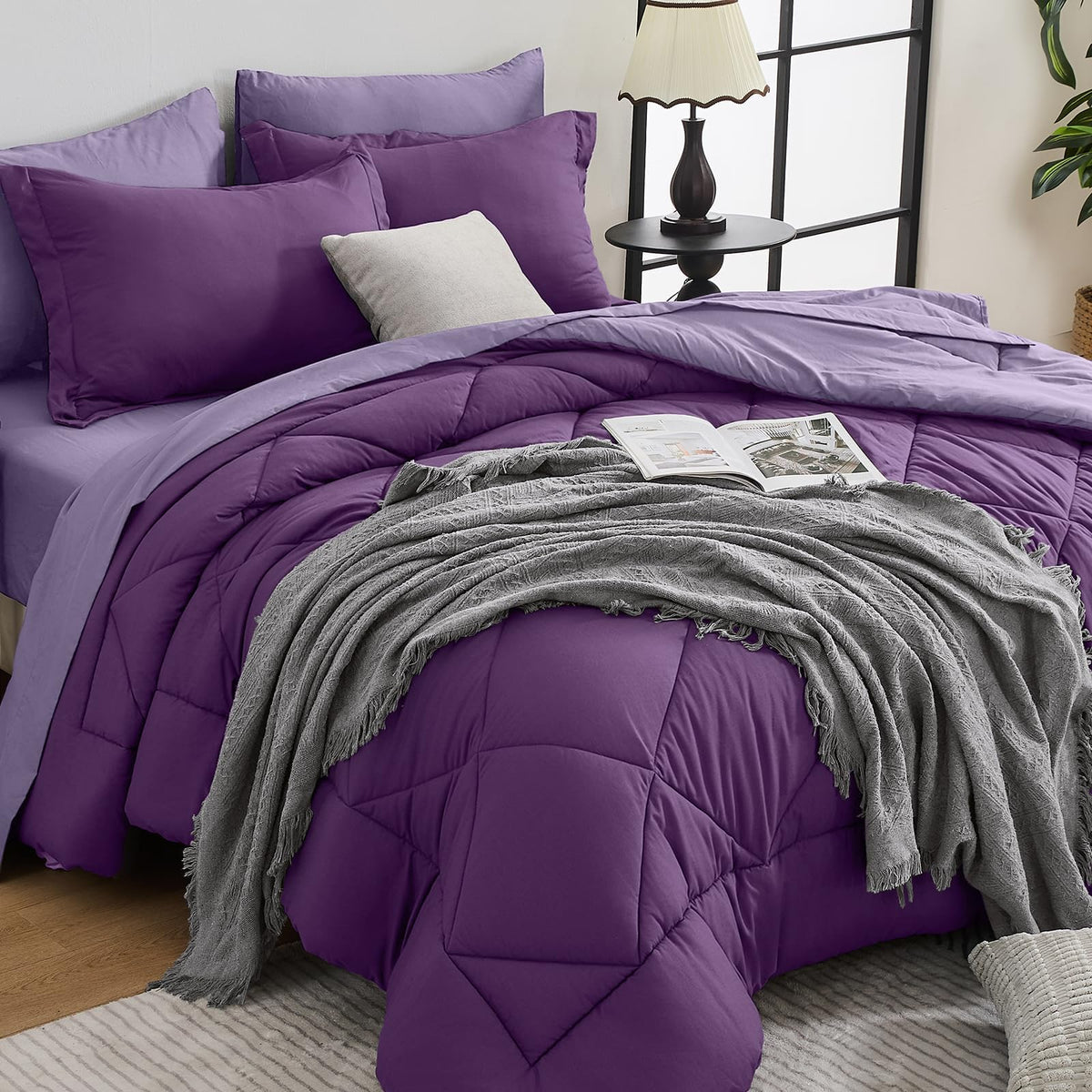 HEVUMYI 7-Piece Full Comforter Set, Dark Grey Bed in a Bag