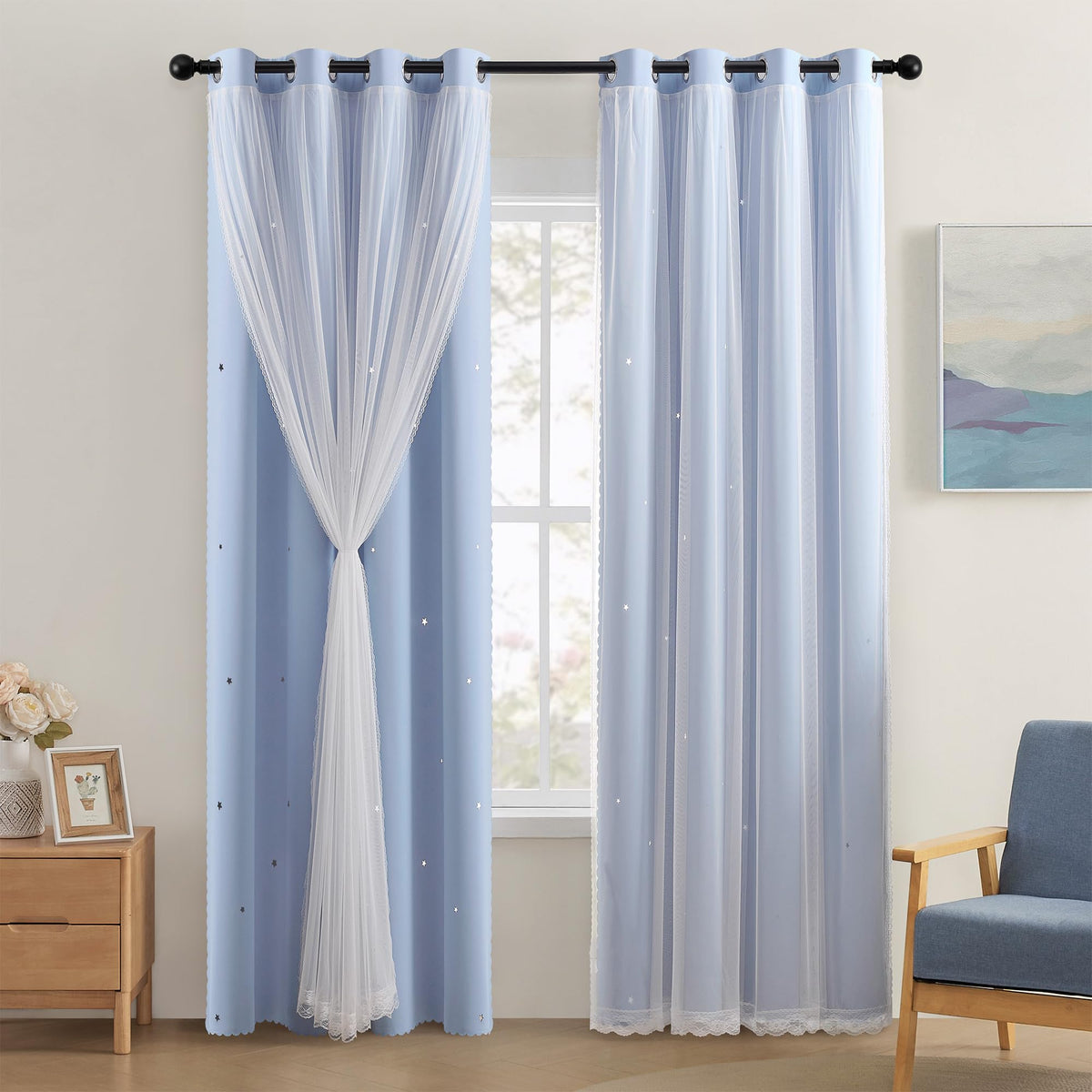 XiDi Blackout Curtains for Girls Bedroom Decor Pink Kids Rainbow Curtains