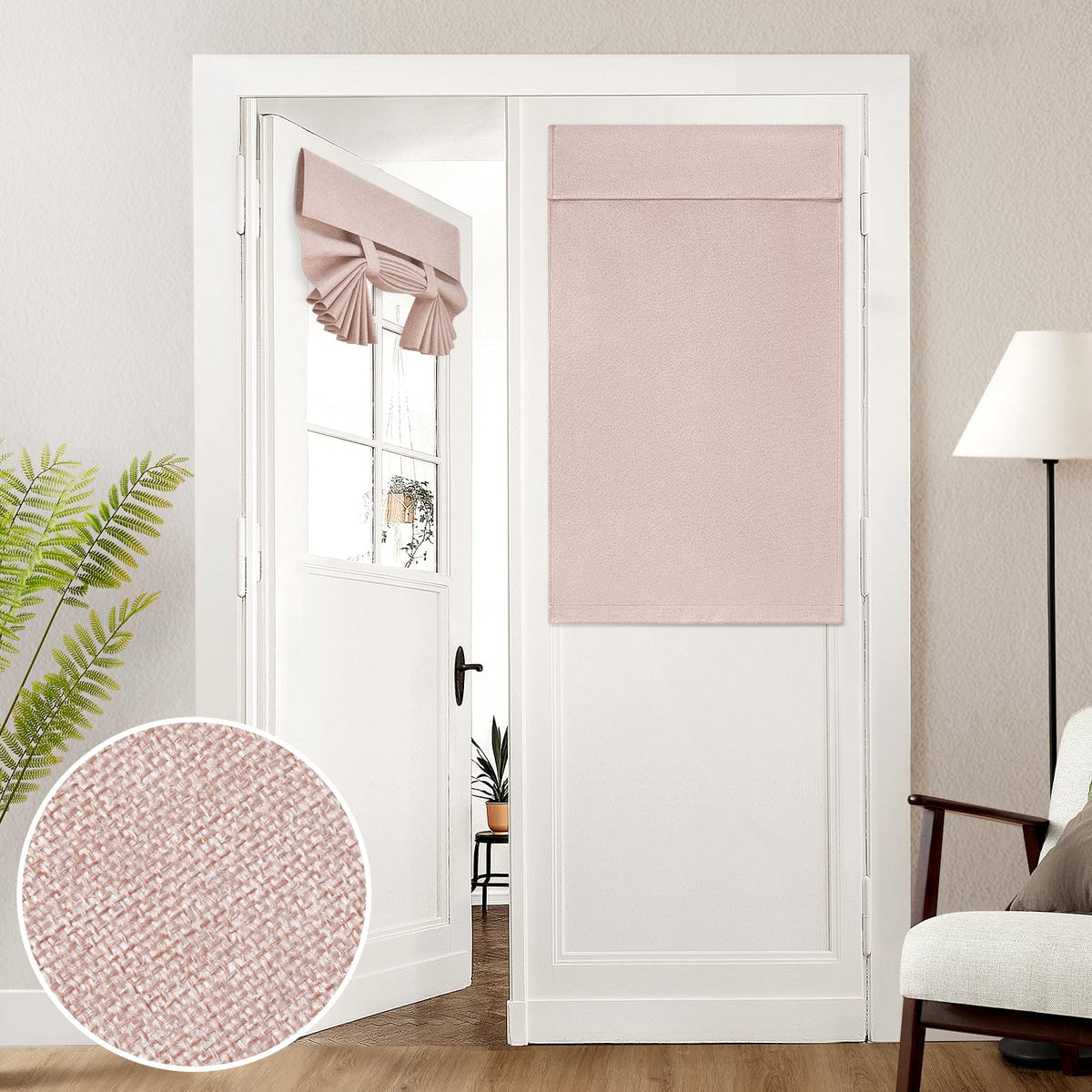 HOMEIDEAS 100% Blackout Linen Door Curtains for French Door 26x68 Inch