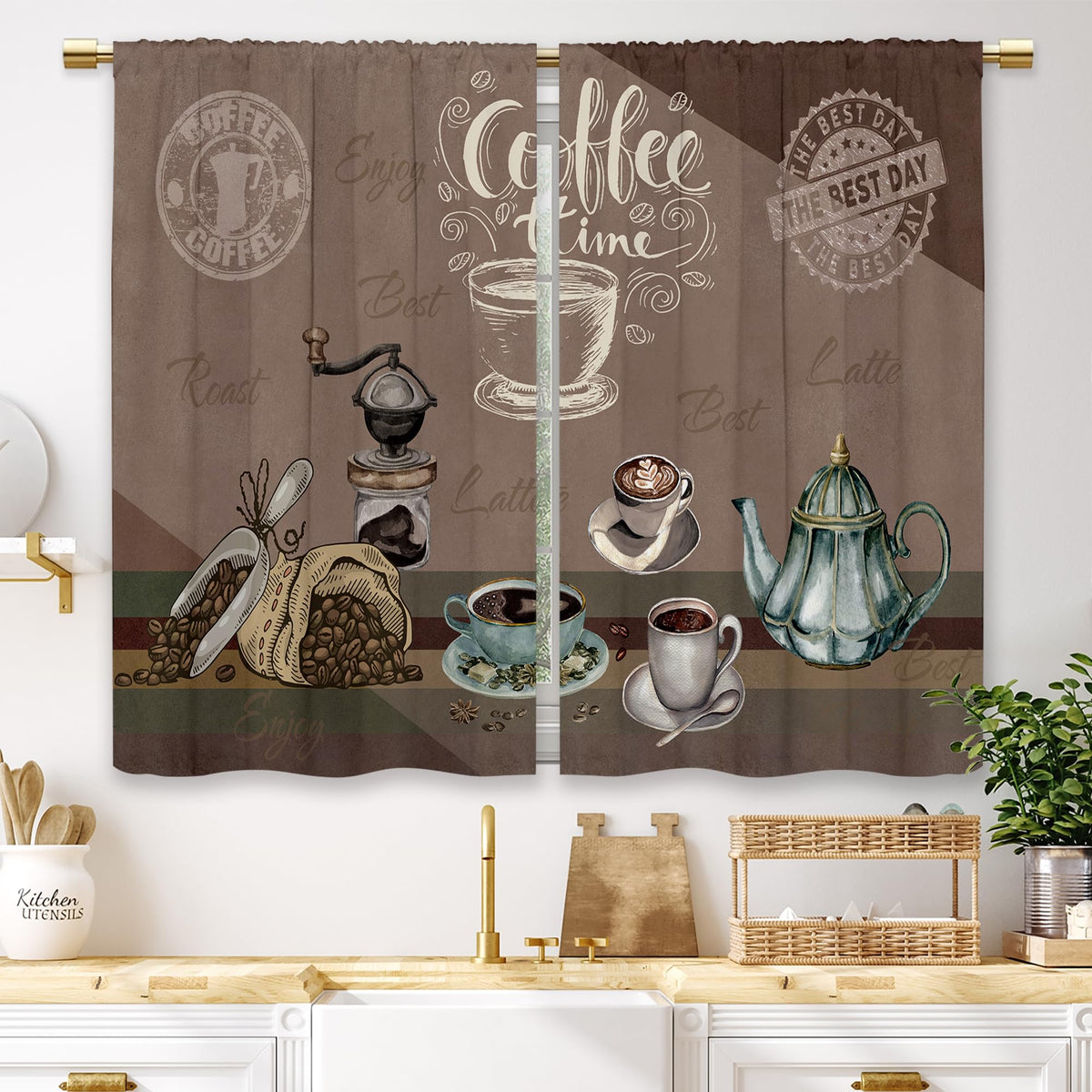 Teal Farmhouse Daisy Kitchen Curtains Wooden Flower Small Short Cafe Window Curtains Rustic Floral Butterfly Country Bathroom Drapes Treatment Tier Curtains 2 Panels (27.5x39 Inch)