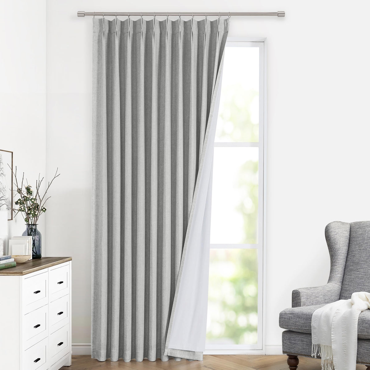 Vision Home Natural Pinch Pleated Full Blackout Curtains Linen Blended Room Darkening Window Curtains 95 inch for Living Room Bedroom Thermal Insulated Pinch Pleat Drapes with Hooks 2 Panel 40"Wx95"L