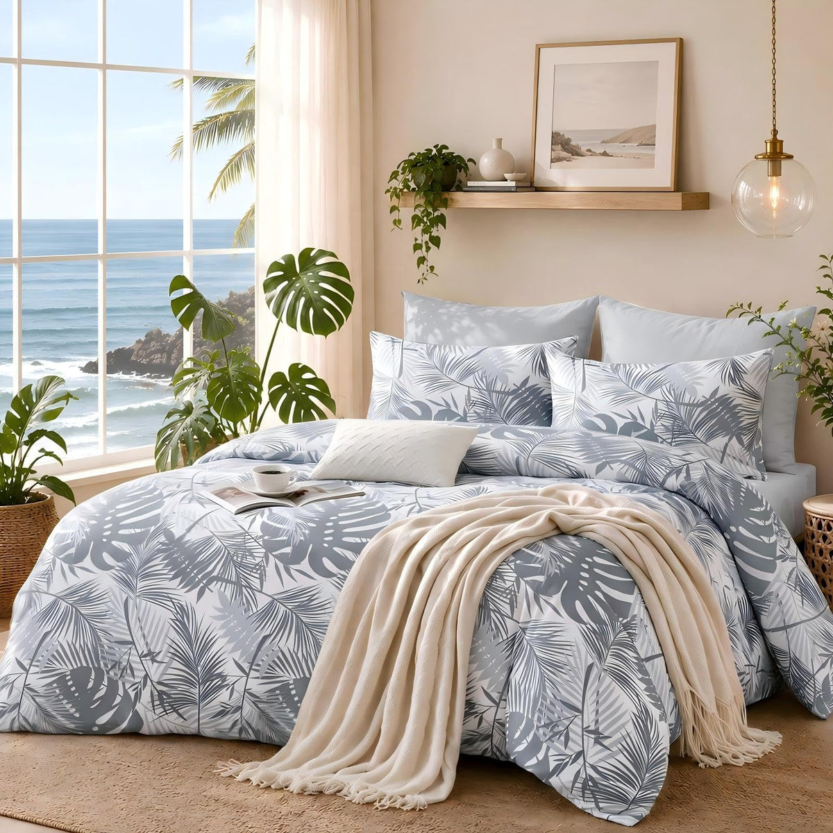 MUXHOMO Queen Comforter Set, 7-Piece Floral Bed in a Bag, Sage Green