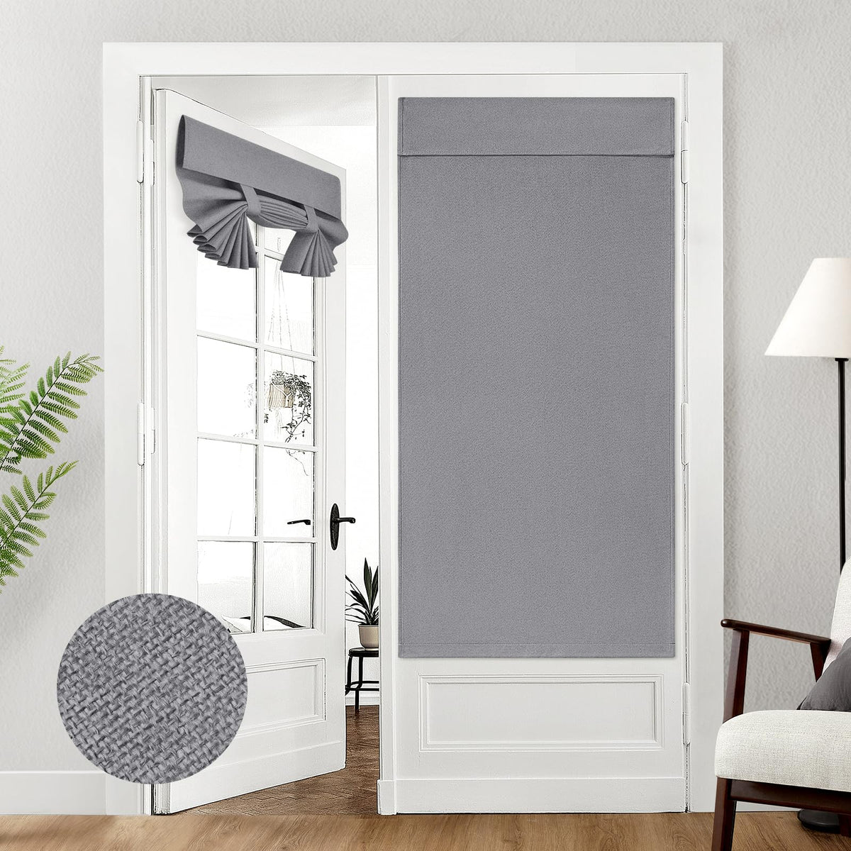 HOMEIDEAS 100% Blackout Linen Door Curtains for French Door 26x68 Inch